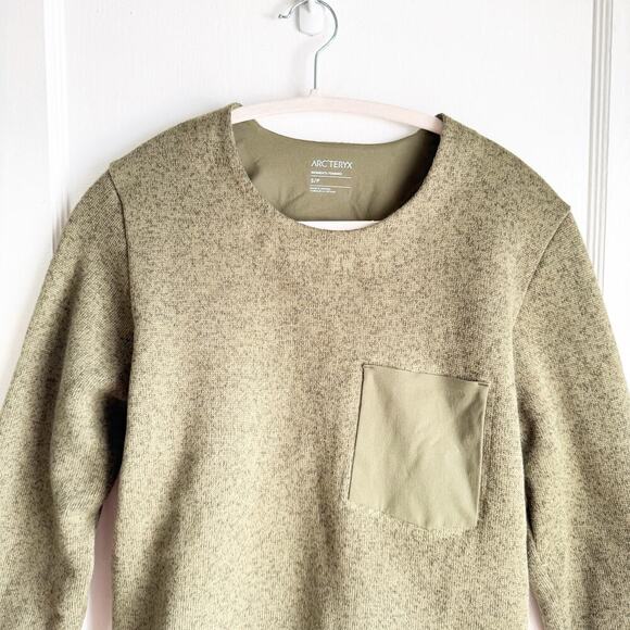 Arc’teryk Covert Knit Sweater Pull Over Green Heathered Fabric Chest Pocket S - Picture 3 of 13